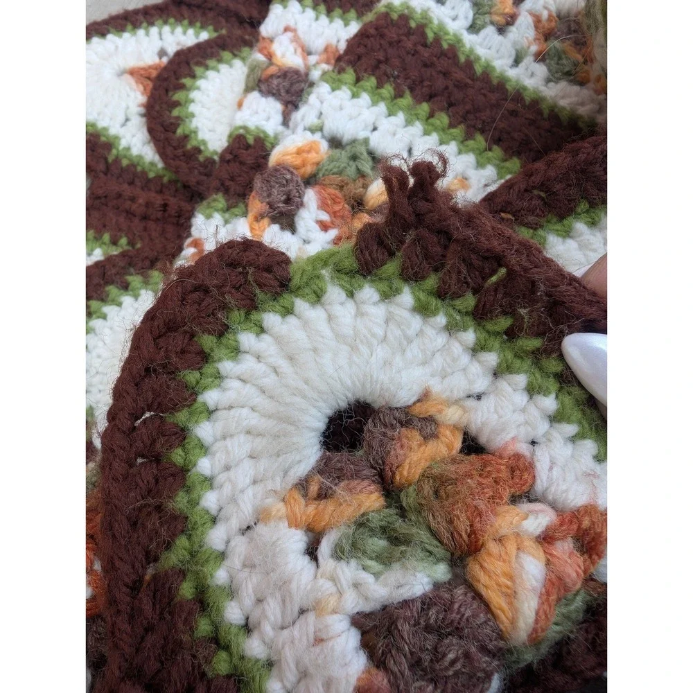 Vintage Handmade Crochet Blanket Earth Tones Cottagecore Boho 50x69 Afghan Throw